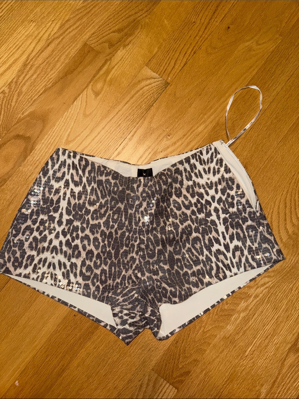 White Fox Boutique Leopard Sequin Bike Shorts - Cream/Gray